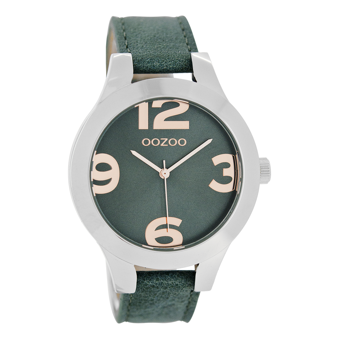 OOZOO Montre en couleur argent avec bracelet en cuir en vert aqua - C7593