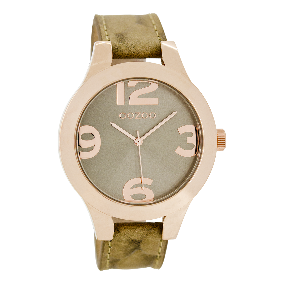 OOZOO Montre en couleur or rose avec bracelet en cuir en sable - C7595