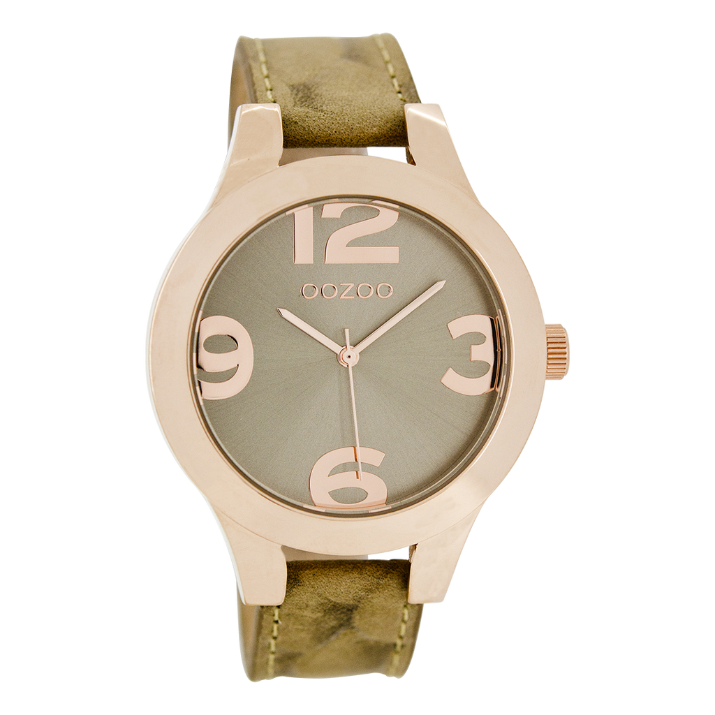 Rose gold coloured OOZOO watch with sand leather strap - C7595