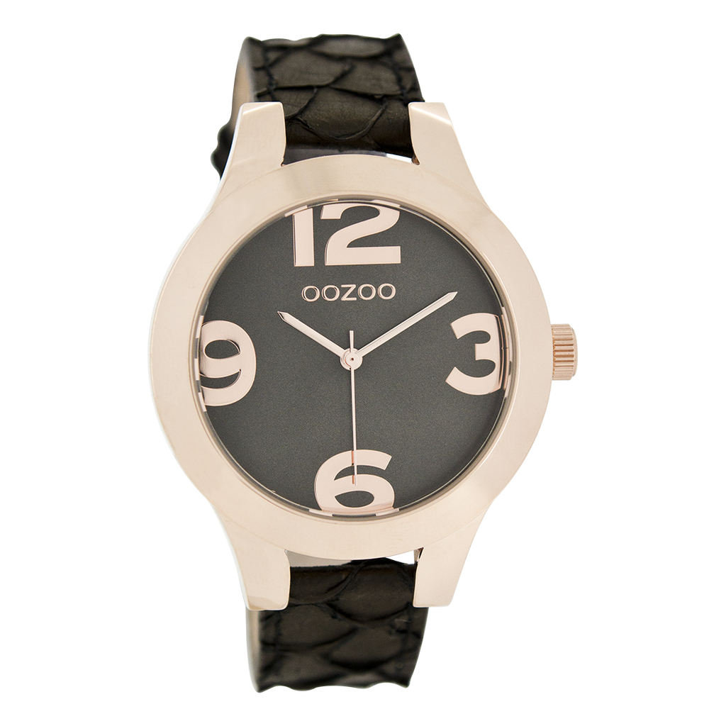 Rose gold coloured OOZOO watch with black leather strap - C7599