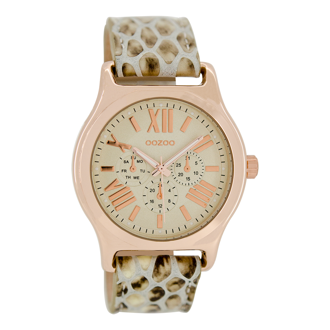 OOZOO Montre en couleur or rose avec bracelet en cuir en sable - C7613