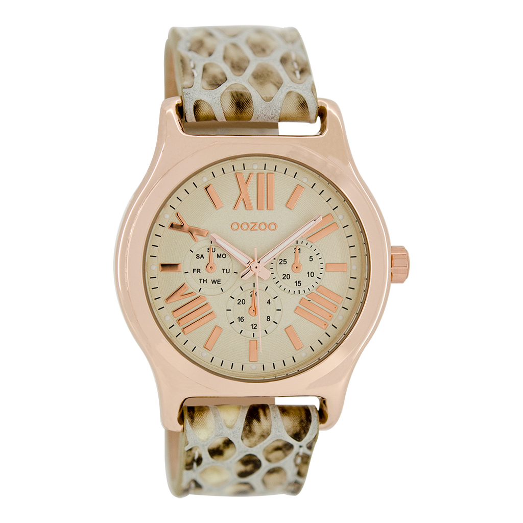 Rose gold coloured OOZOO watch with sand leather strap - C7613