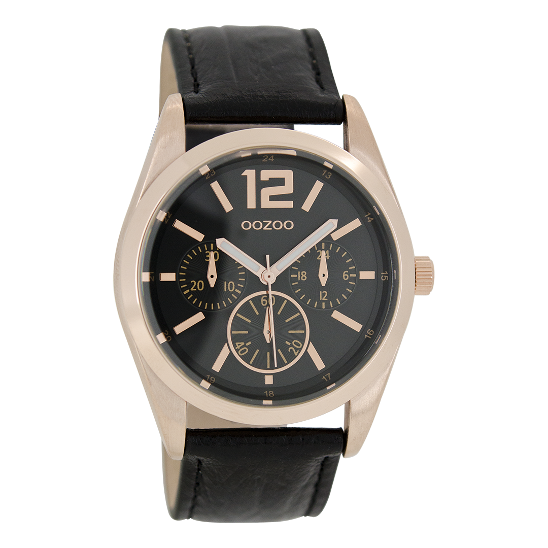 Rosé goudkleurige OOZOO horloge met zwarte leren band - C7624