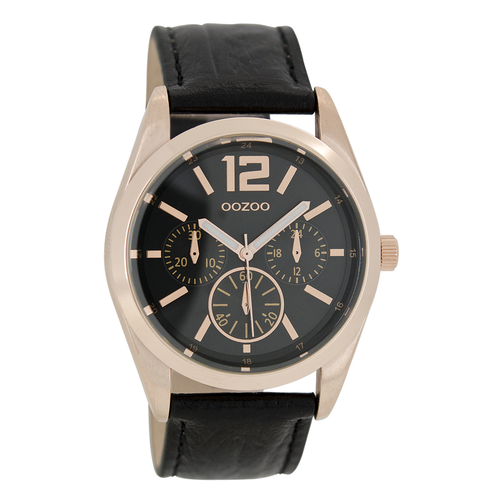 Rose gold coloured OOZOO watch with black leather strap - C7624