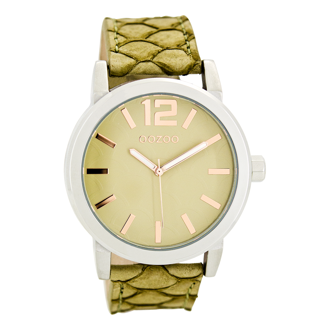 OOZOO Montre en couleur argent avec bracelet en cuir en sable/vert clair - C7995