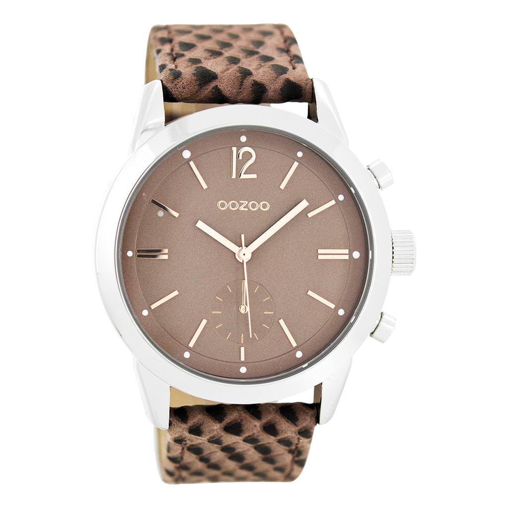 Silver coloured OOZOO watch with pink grey  leather strap - C8013