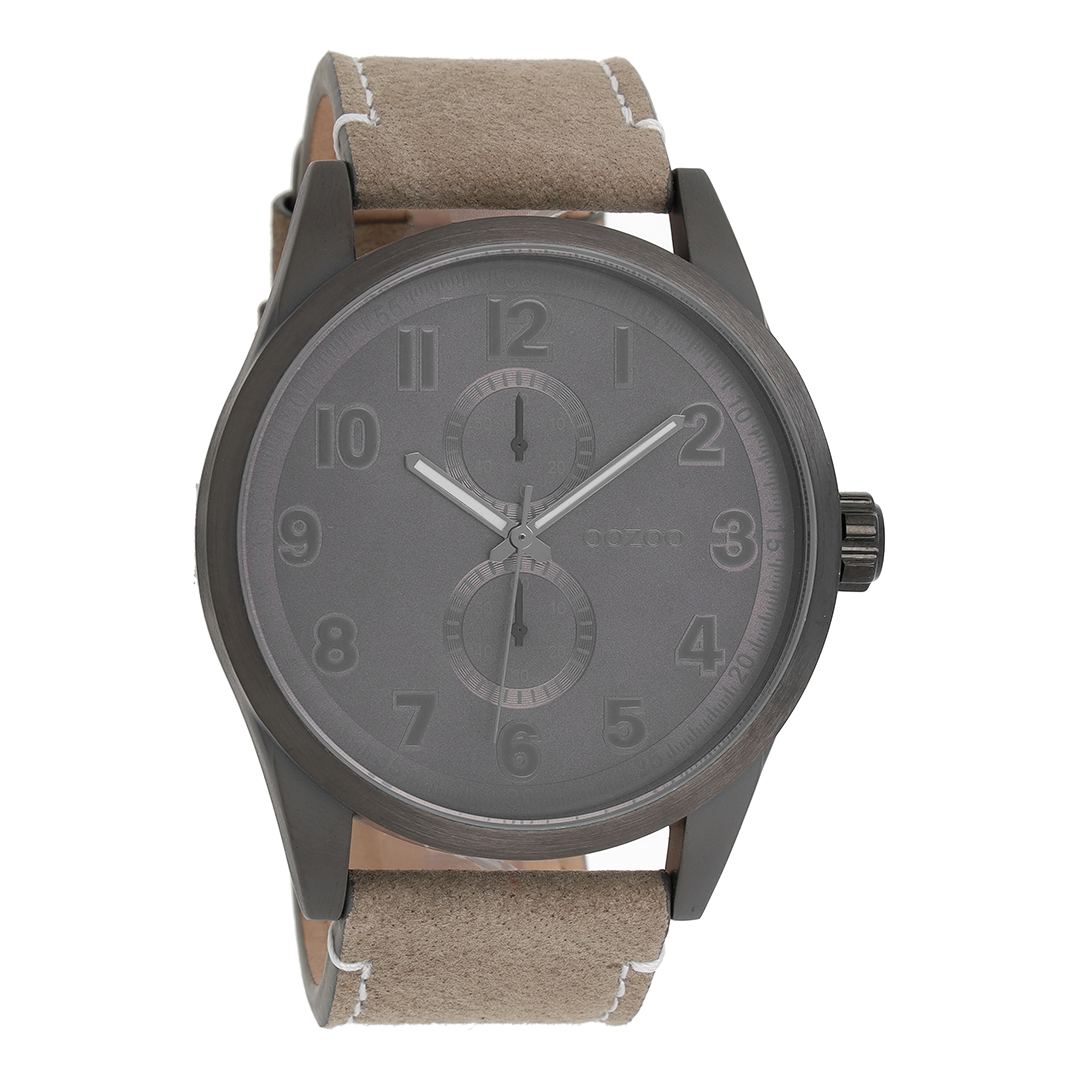 Black OOZOO watch with dark grey leather strap - C8223