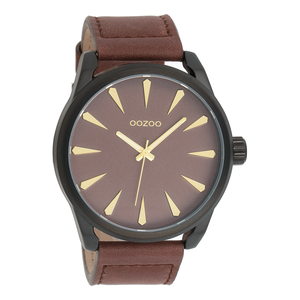 Black OOZOO watch with brown  leather strap - C8227