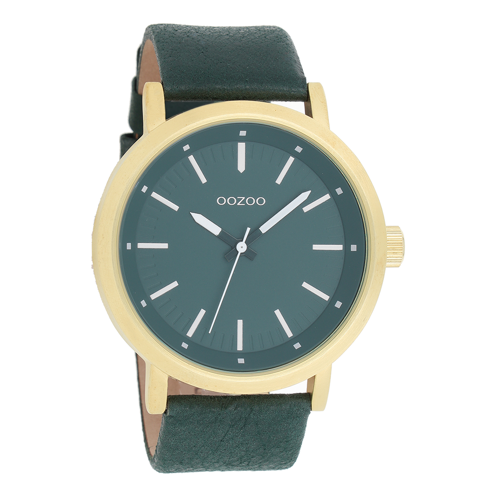 Gold coloured OOZOO watch with dark green leather strap - C8252