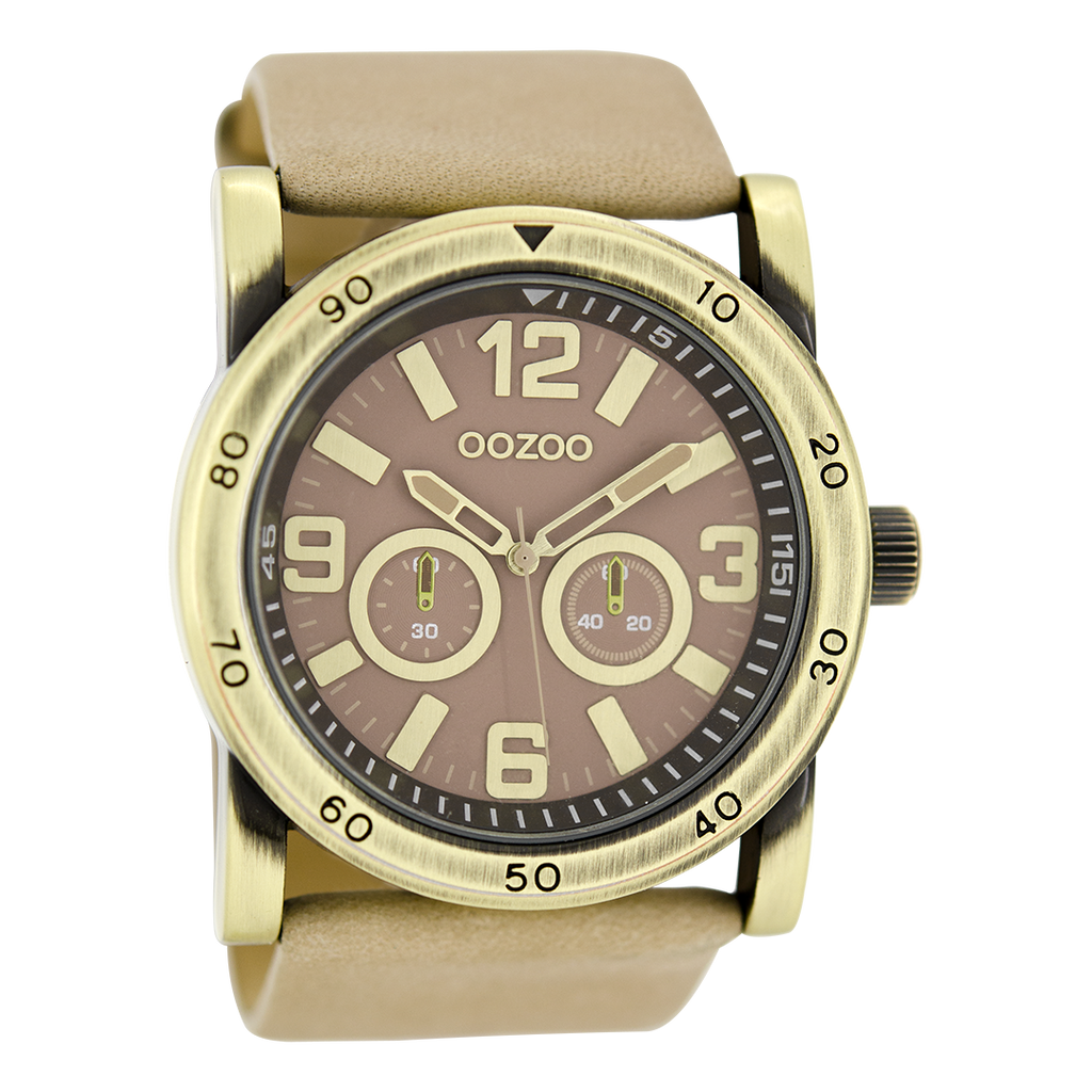 Gold coloured OOZOO watch with sand leather strap - C8305