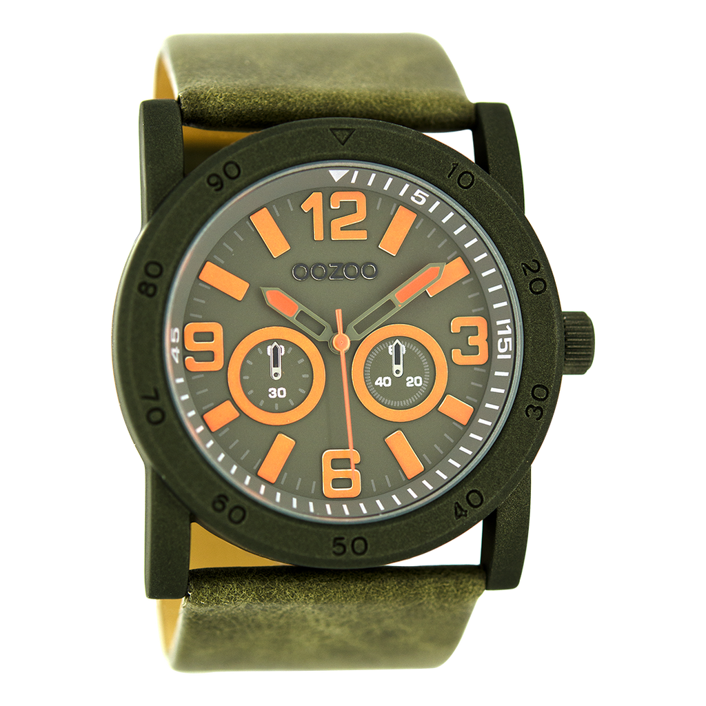 Black OOZOO watch with dark green leather strap - C8307