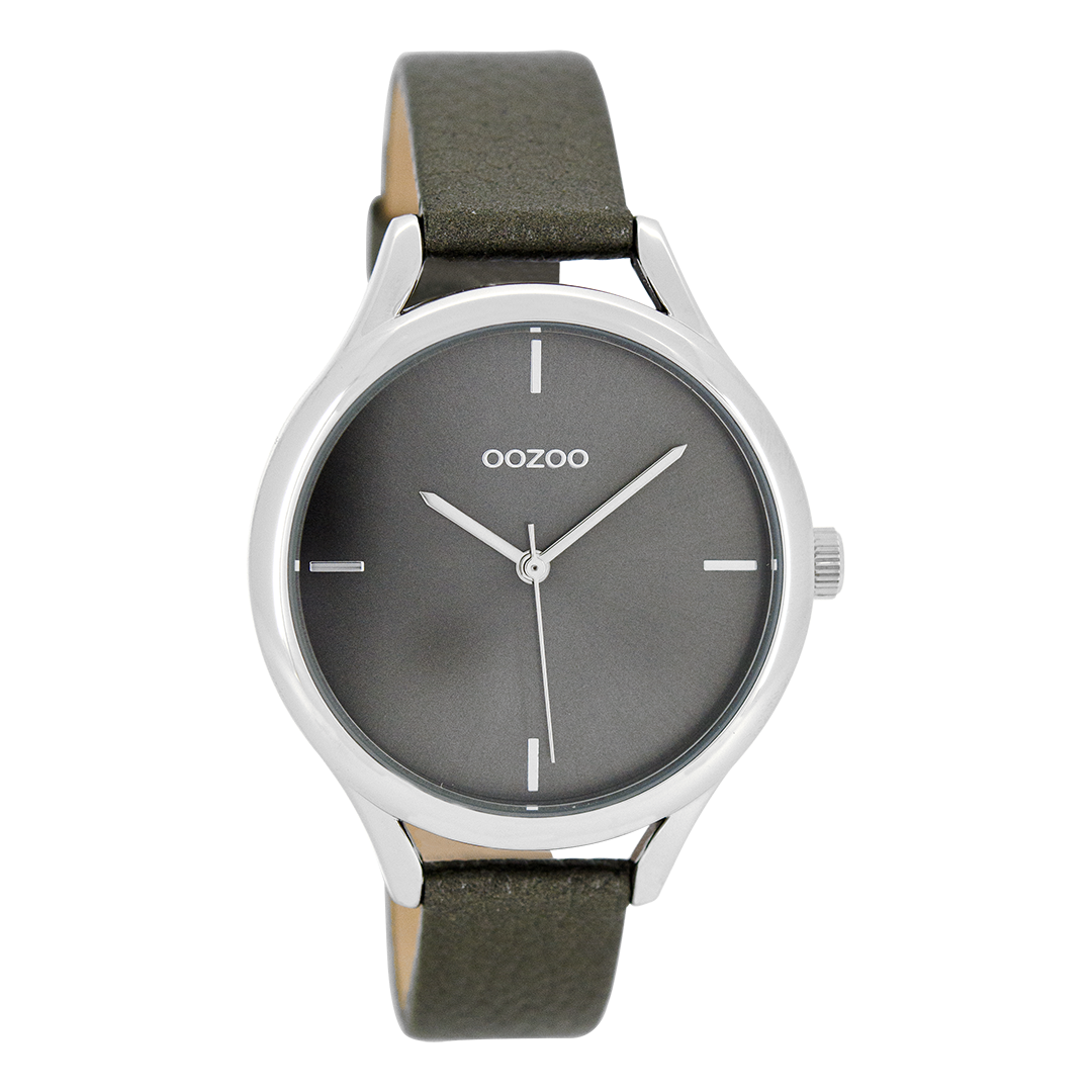 OOZOO Montre en couleur argent avec bracelet en cuir en gris - C8348
