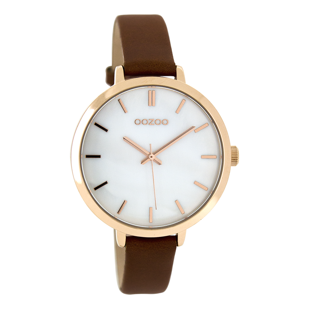 Rose gold coloured OOZOO watch with brown  leather strap - C8358