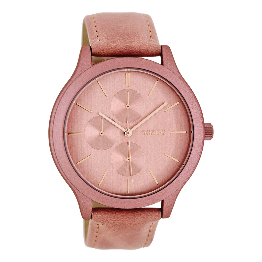 Pink OOZOO watch with dark pink leather strap - C8370