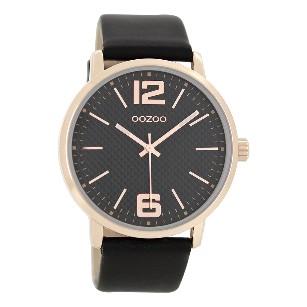 Rose gold coloured OOZOO watch with black leather strap - C8509