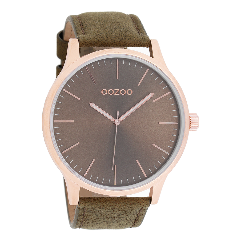 Rose gold coloured OOZOO watch with brown  leather strap - C8538