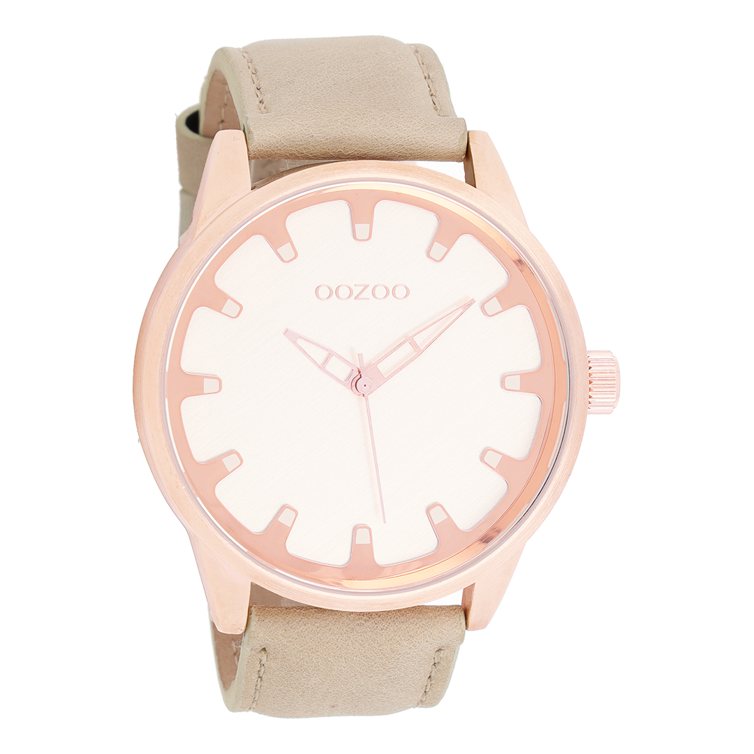 Rose gold coloured OOZOO watch with sand leather strap - C8545