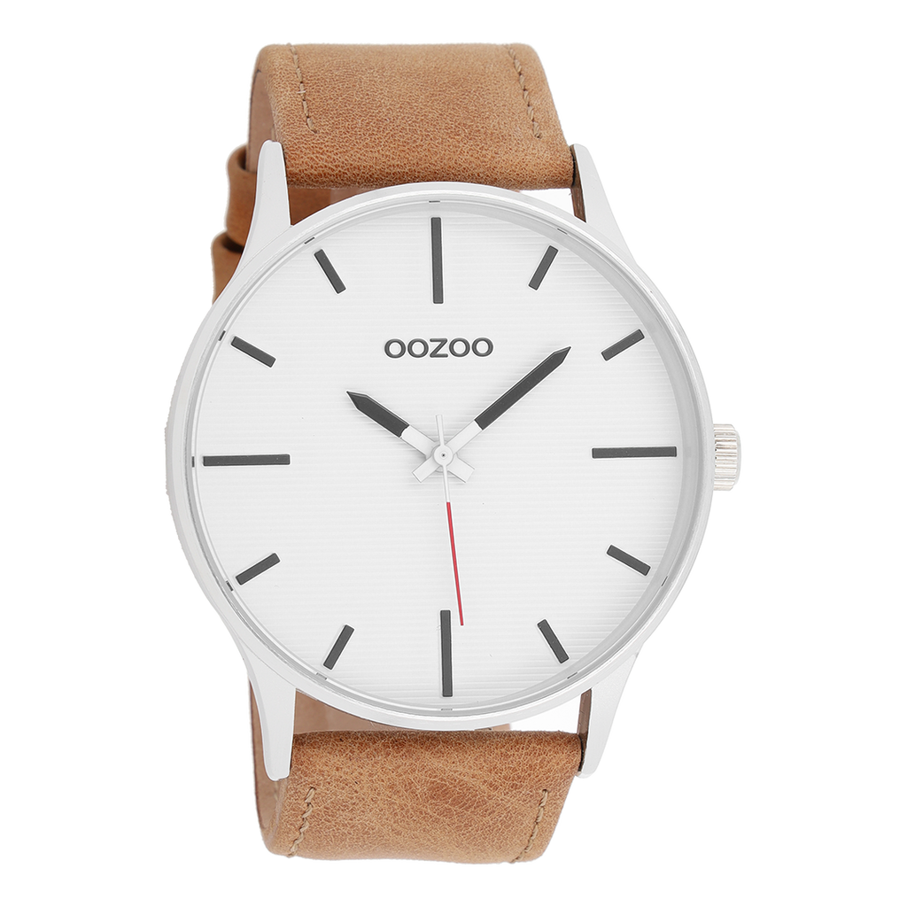 Silver coloured OOZOO watch with brown  leather strap - C8550