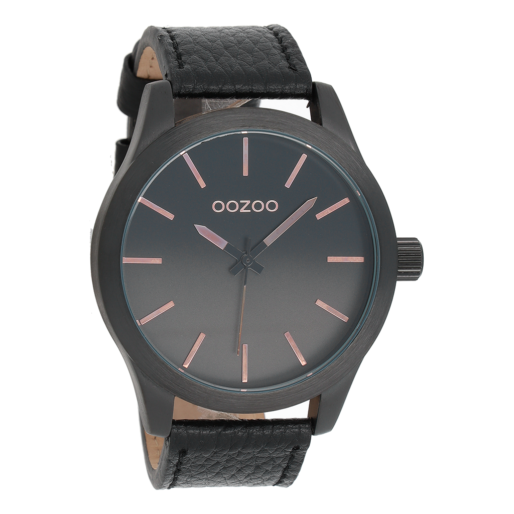 Black OOZOO watch with black leather strap - C8558