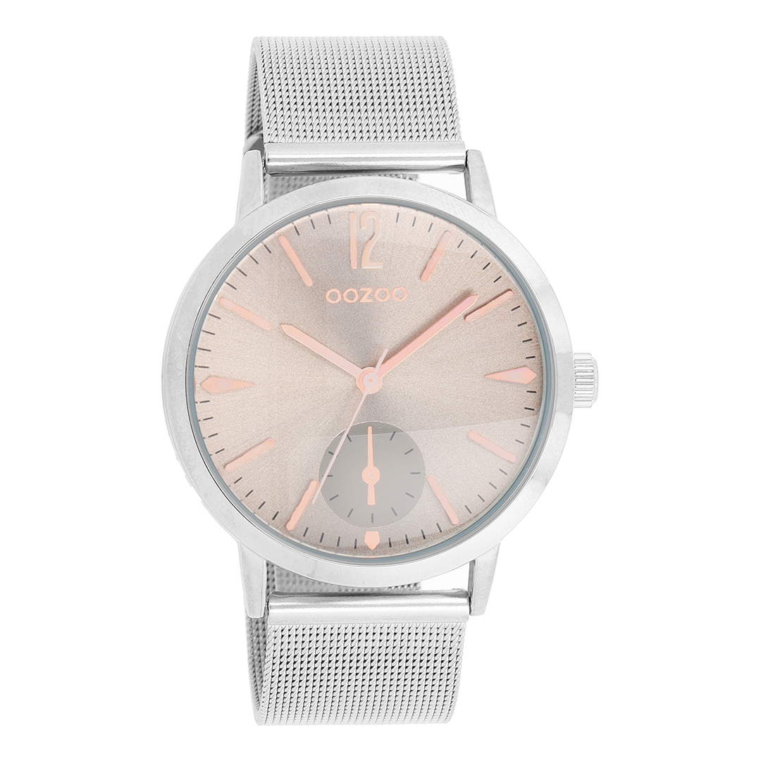 Zilverkleurige OOZOO horloge met metalen mesh armband - C8612