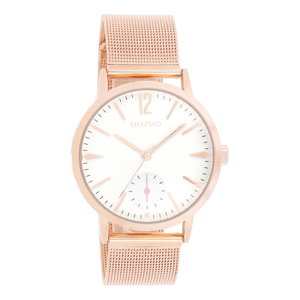 Rose gold coloured OOZOO watch with rose gold coloured metal mesh bracelet - C8618