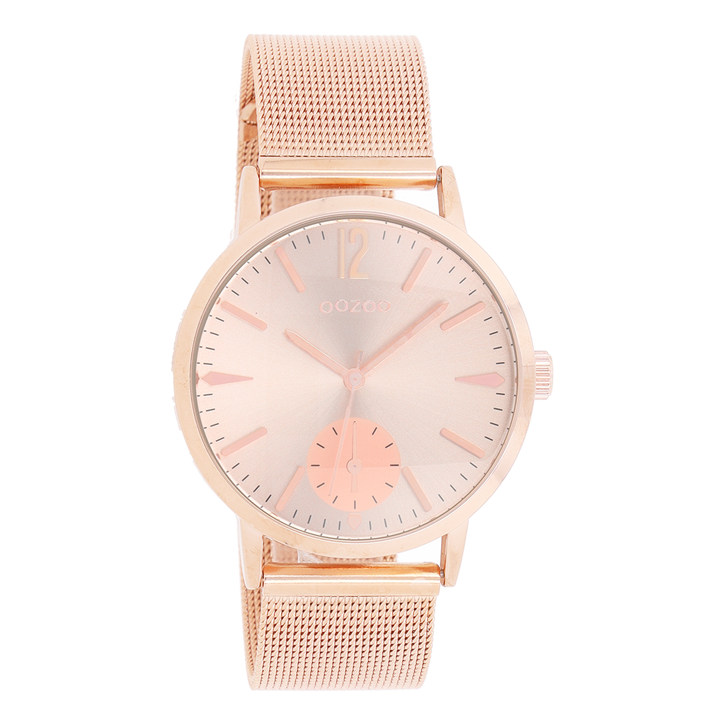 Rose gold coloured OOZOO watch with rose gold coloured metal mesh bracelet - C8619