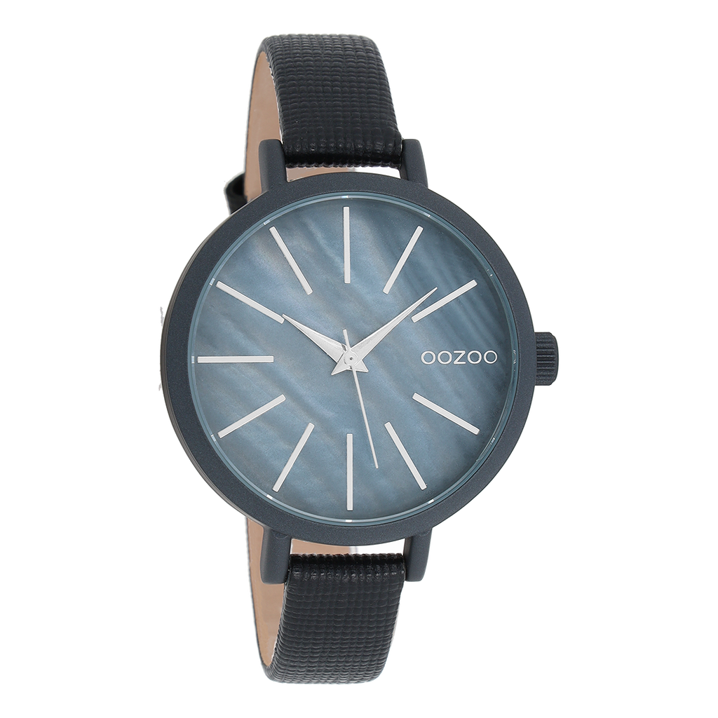 Black OOZOO watch with black leather strap - C8669