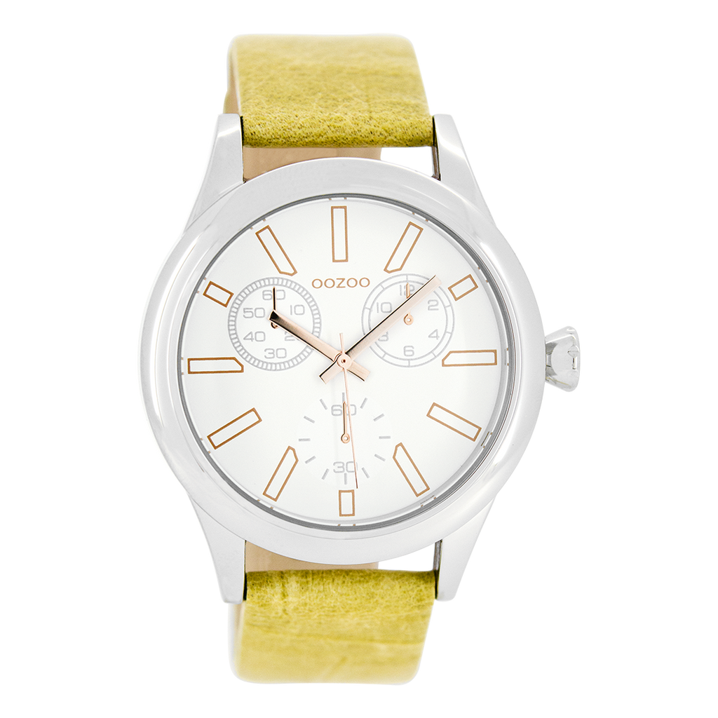 Silver coloured OOZOO watch with sand leather strap - C8695