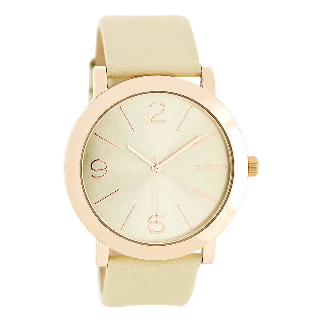 OOZOO Montre en couleur or rose avec bracelet en cuir en sable - C8710