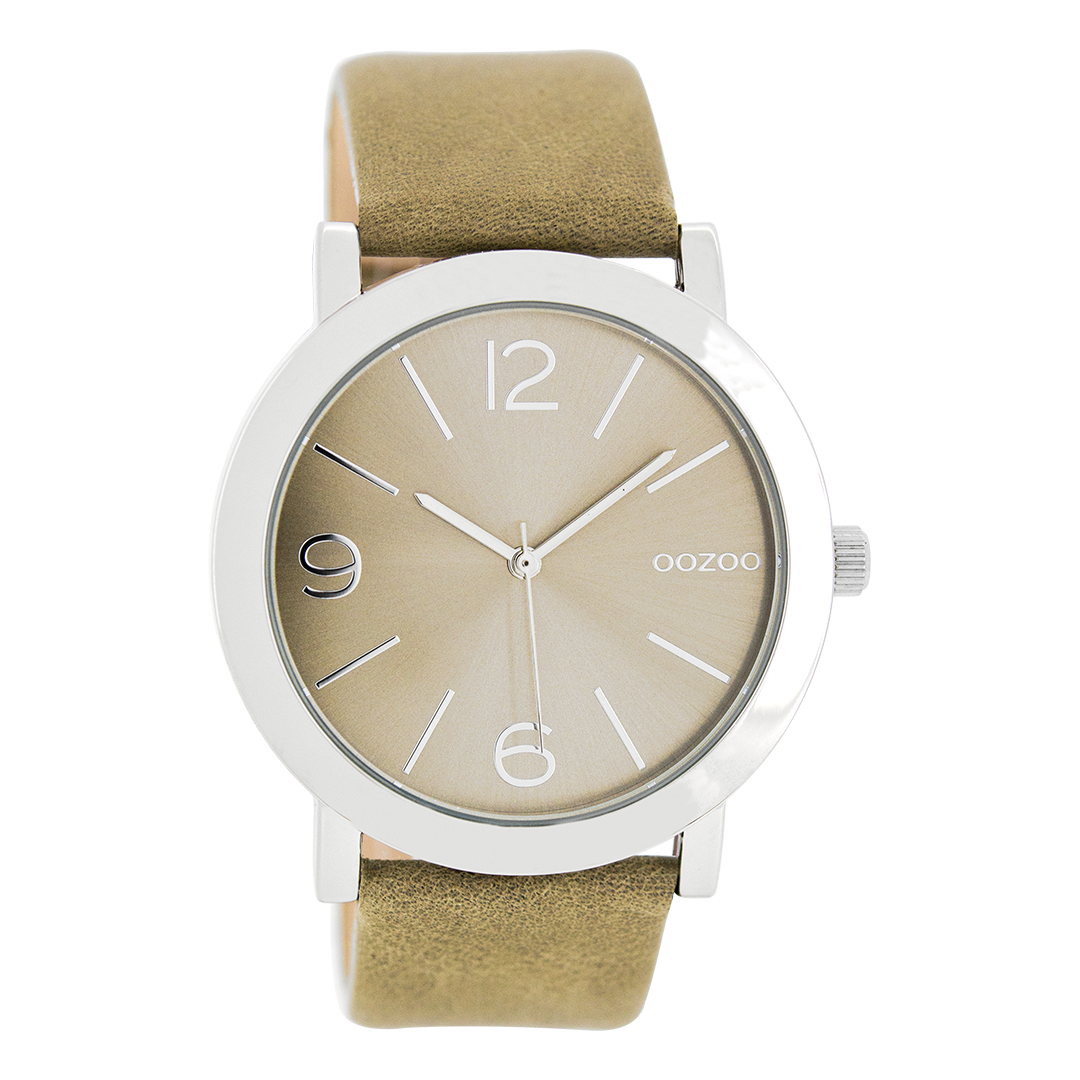 OOZOO Montre en couleur argent avec bracelet en cuir en gris - C8712