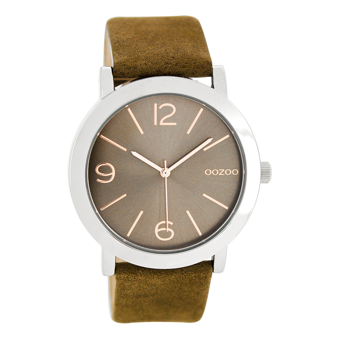 OOZOO Montre en couleur argent avec bracelet en cuir en marron - C8713