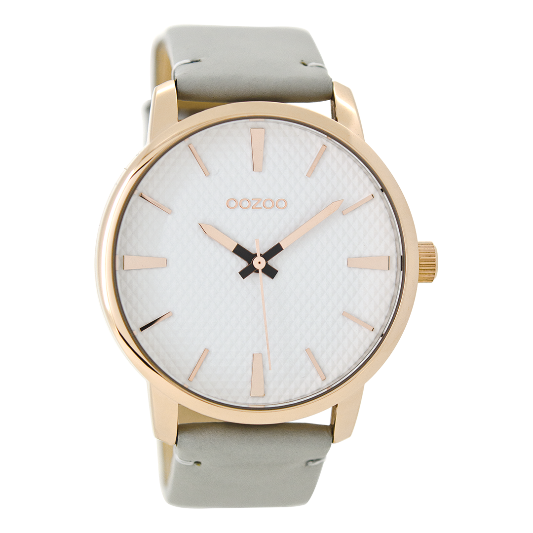 OOZOO Montre en couleur or rose avec bracelet en cuir en gris pierre - C9020