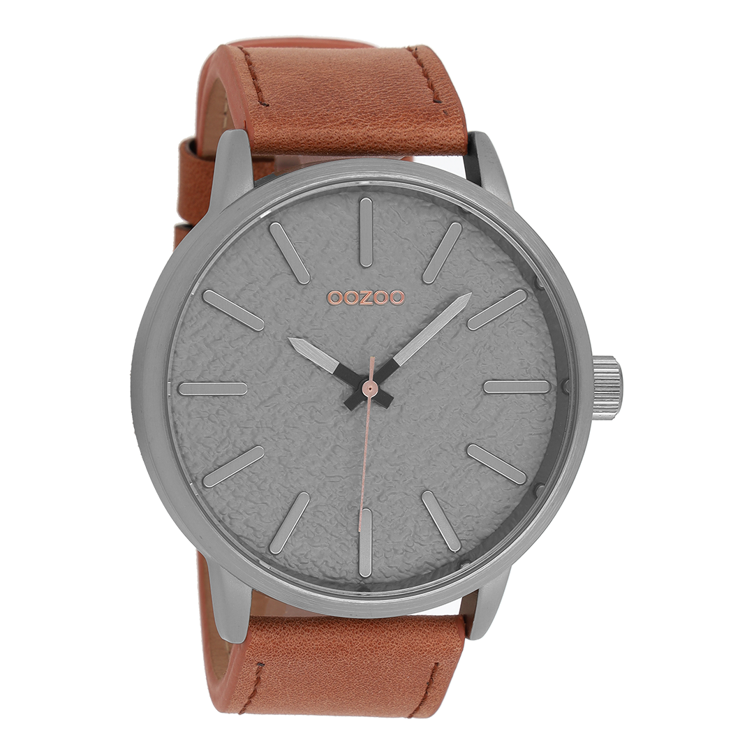 OOZOO Montre en titane avec bracelet en cuir en cognac - C9025