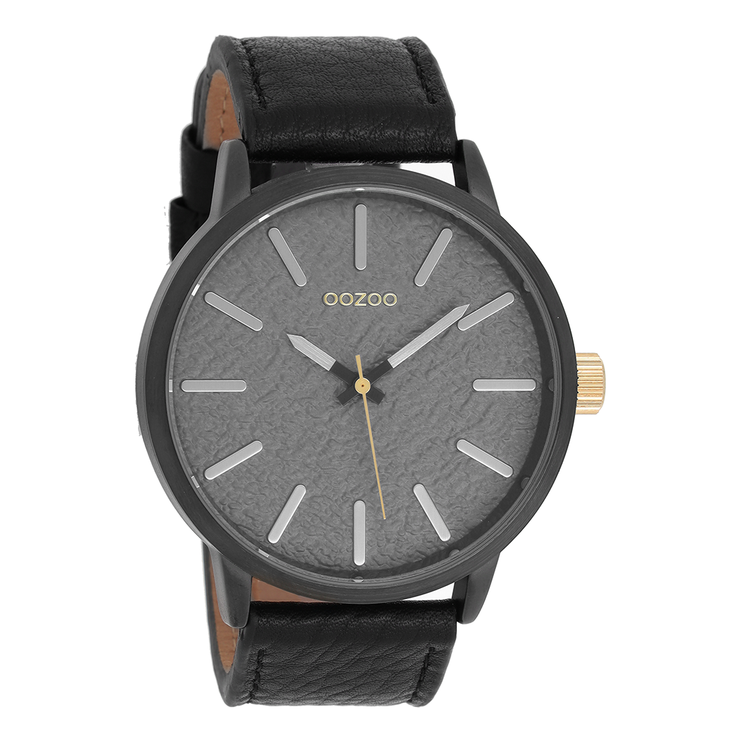 OOZOO Montre en noir avec bracelet en cuir en noir - C9028