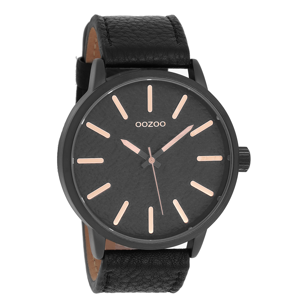 OOZOO Montre en noir avec bracelet en cuir en noir - C9029