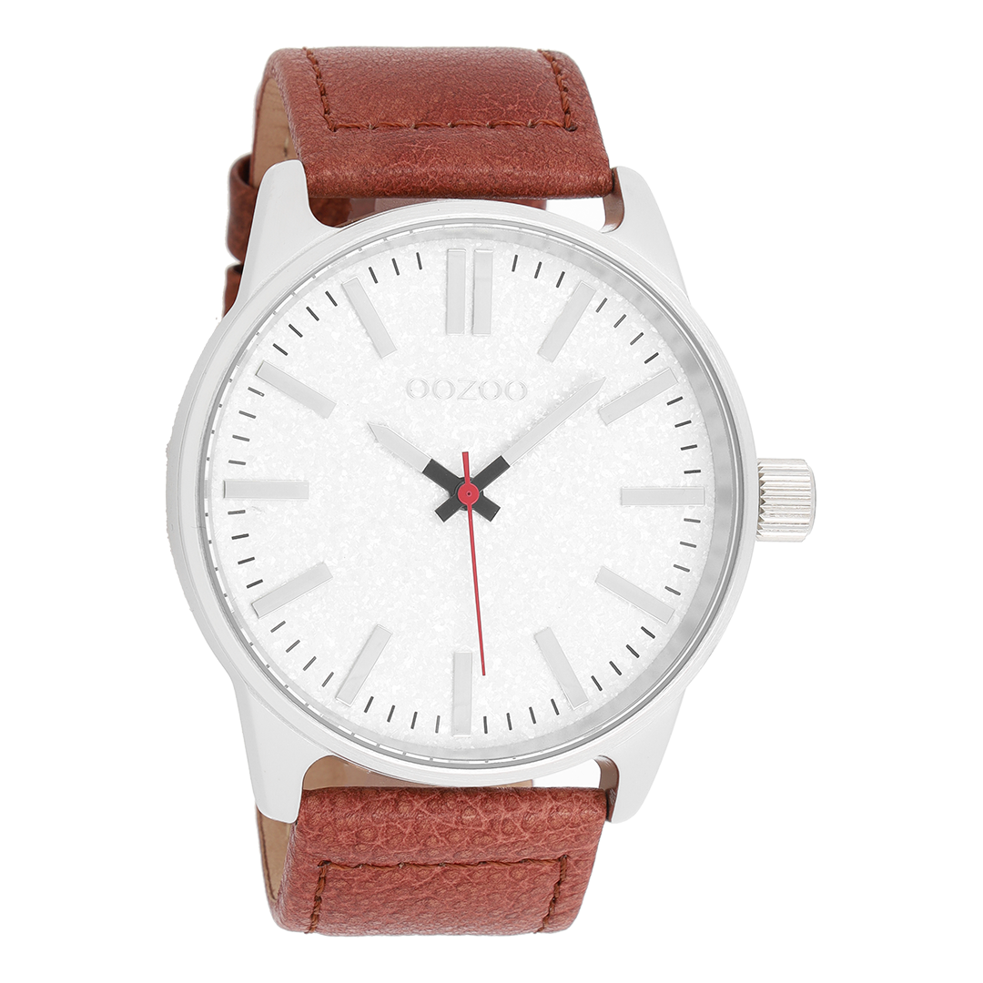 OOZOO Montre en couleur argent avec bracelet en cuir en marron - C9060