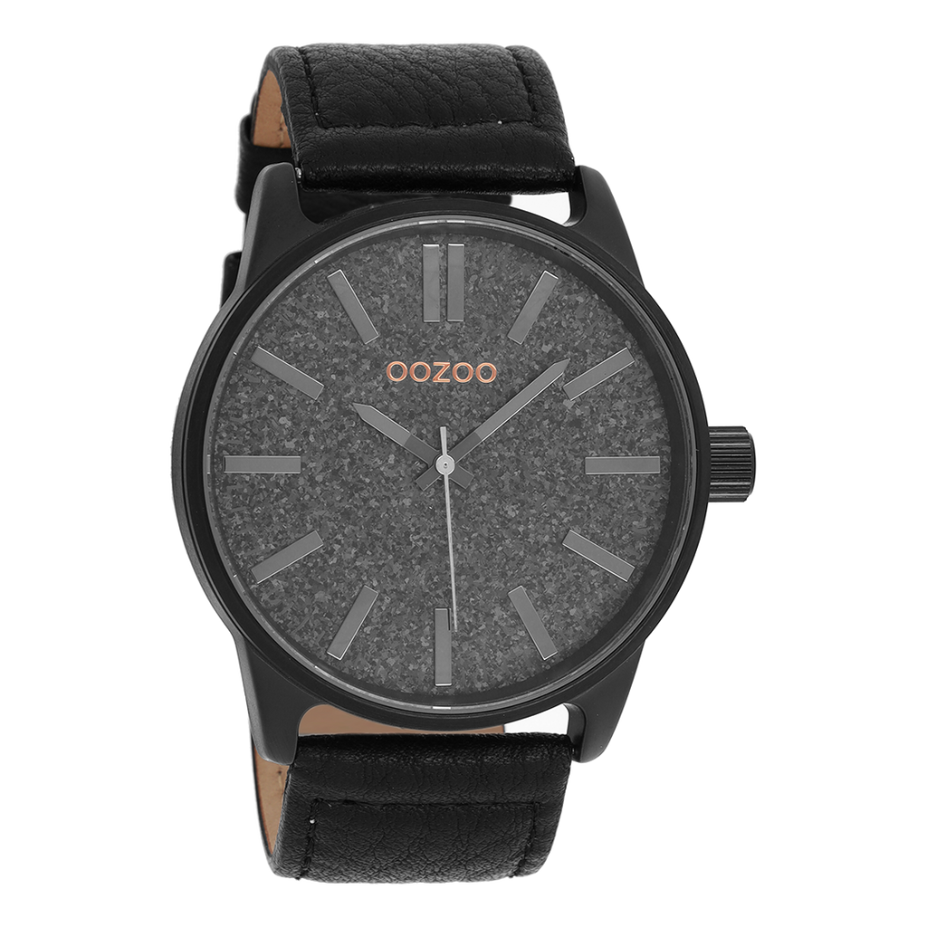 Black OOZOO watch with black leather strap - C9064