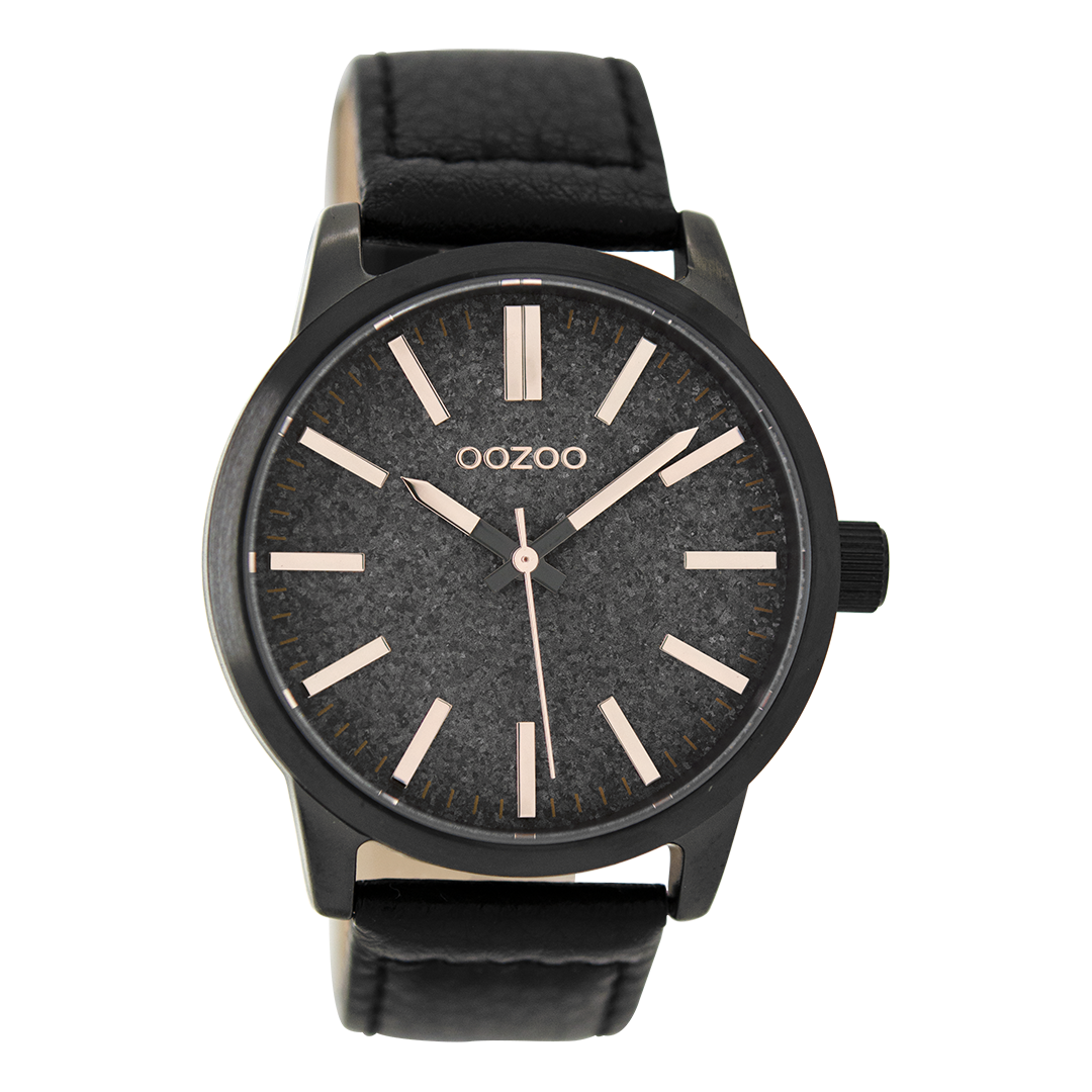 OOZOO Montre en noir avec bracelet en cuir en noir - C9068