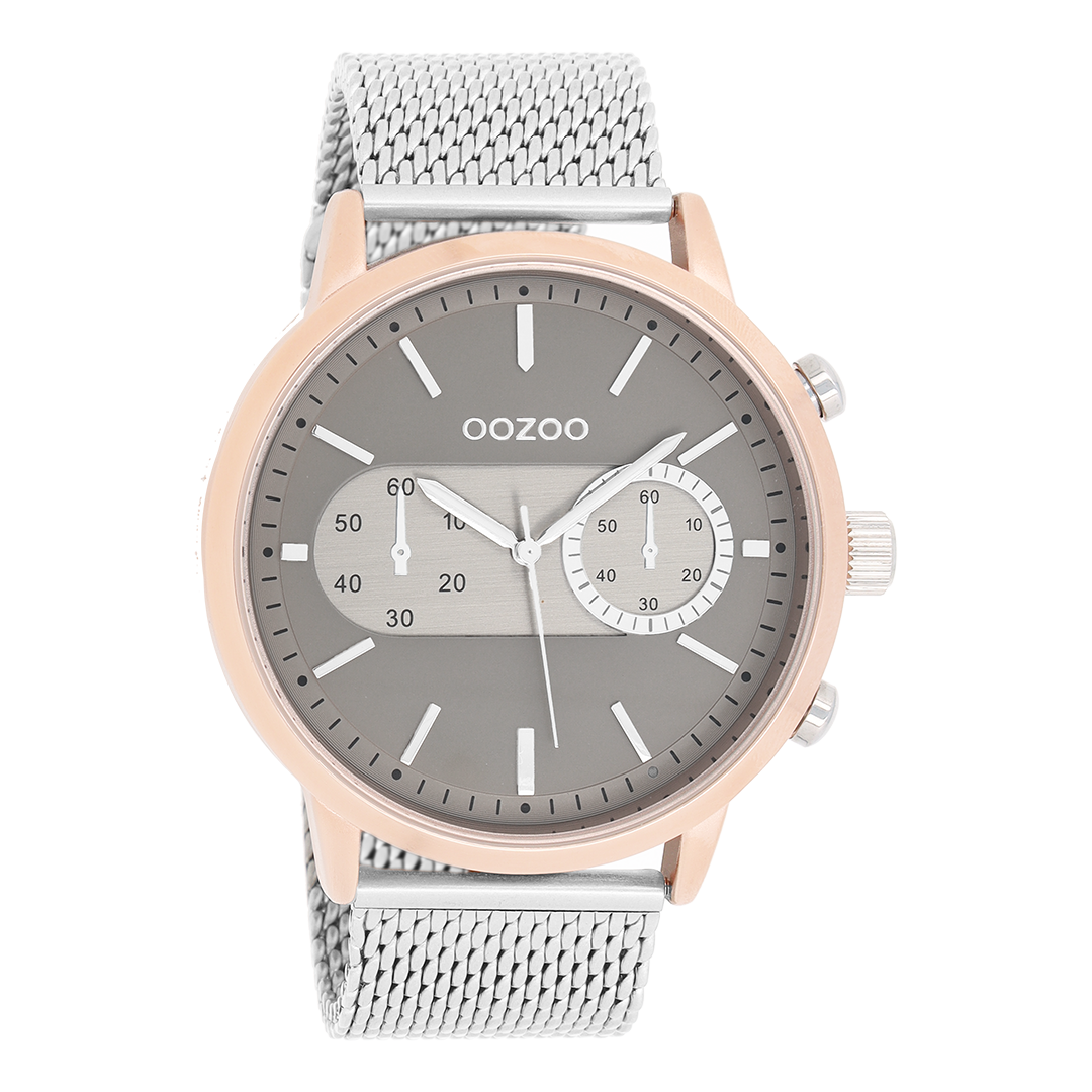 Rose gold coloured OOZOO watch with silver coloured metal mesh bracelet - C9072