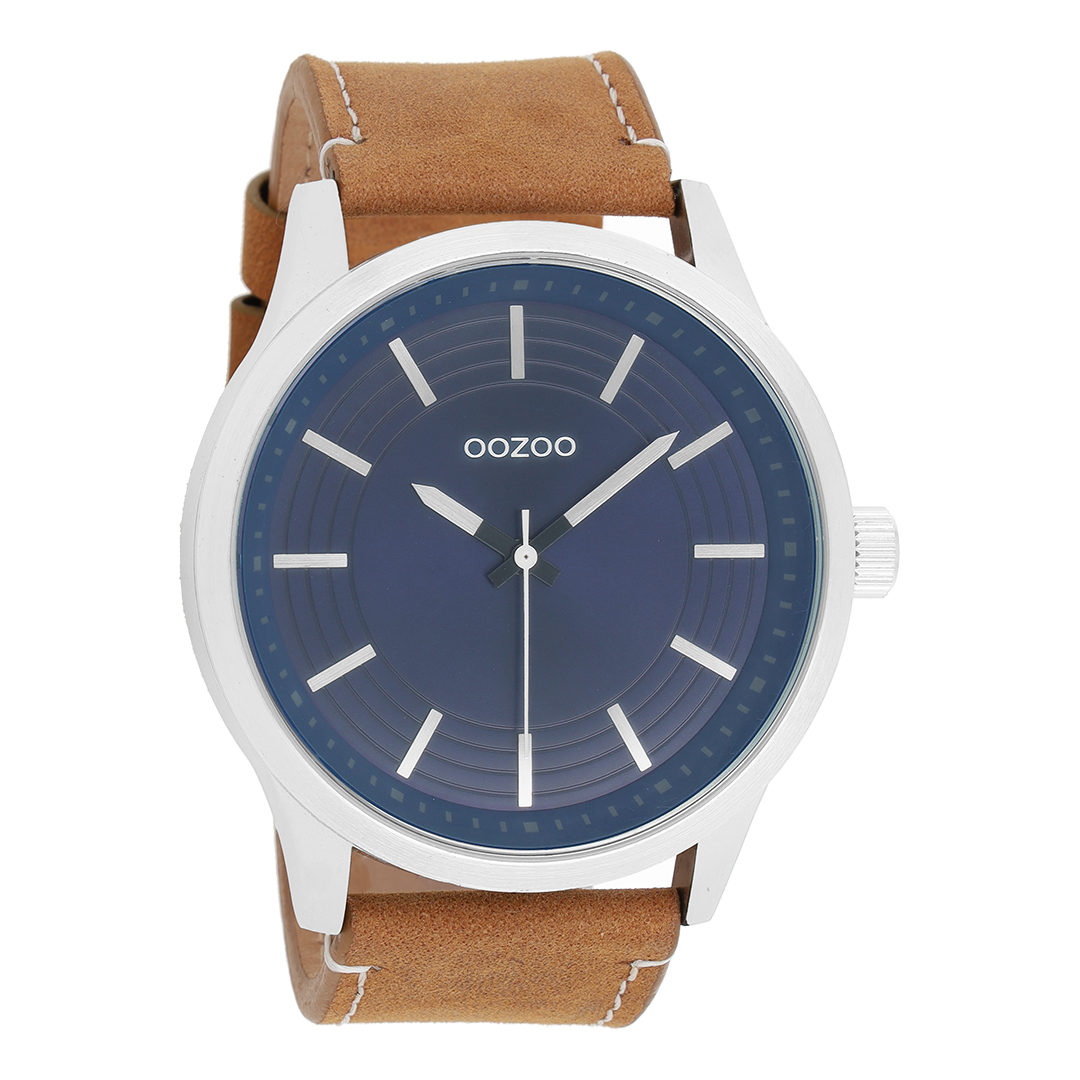 OOZOO Montre en couleur argent avec bracelet en cuir en chameau - C9075