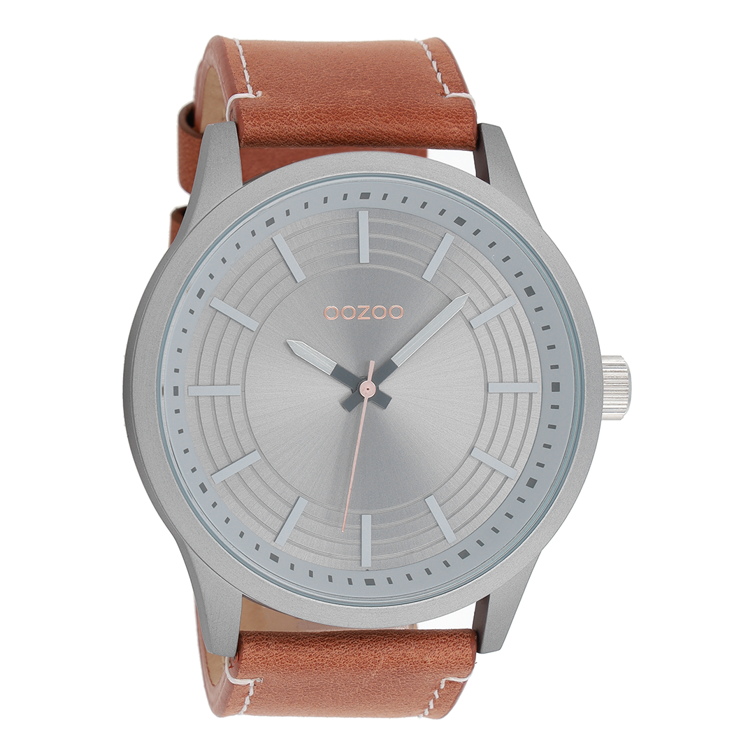 OOZOO Montre en titane avec bracelet en cuir en cognac - C9076