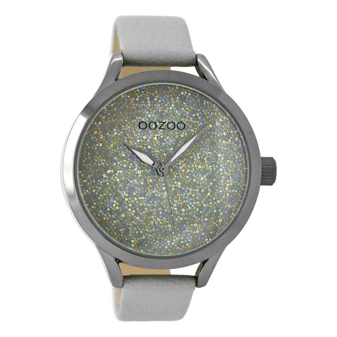 Titanium OOZOO watch with stone grey leather strap - C9125