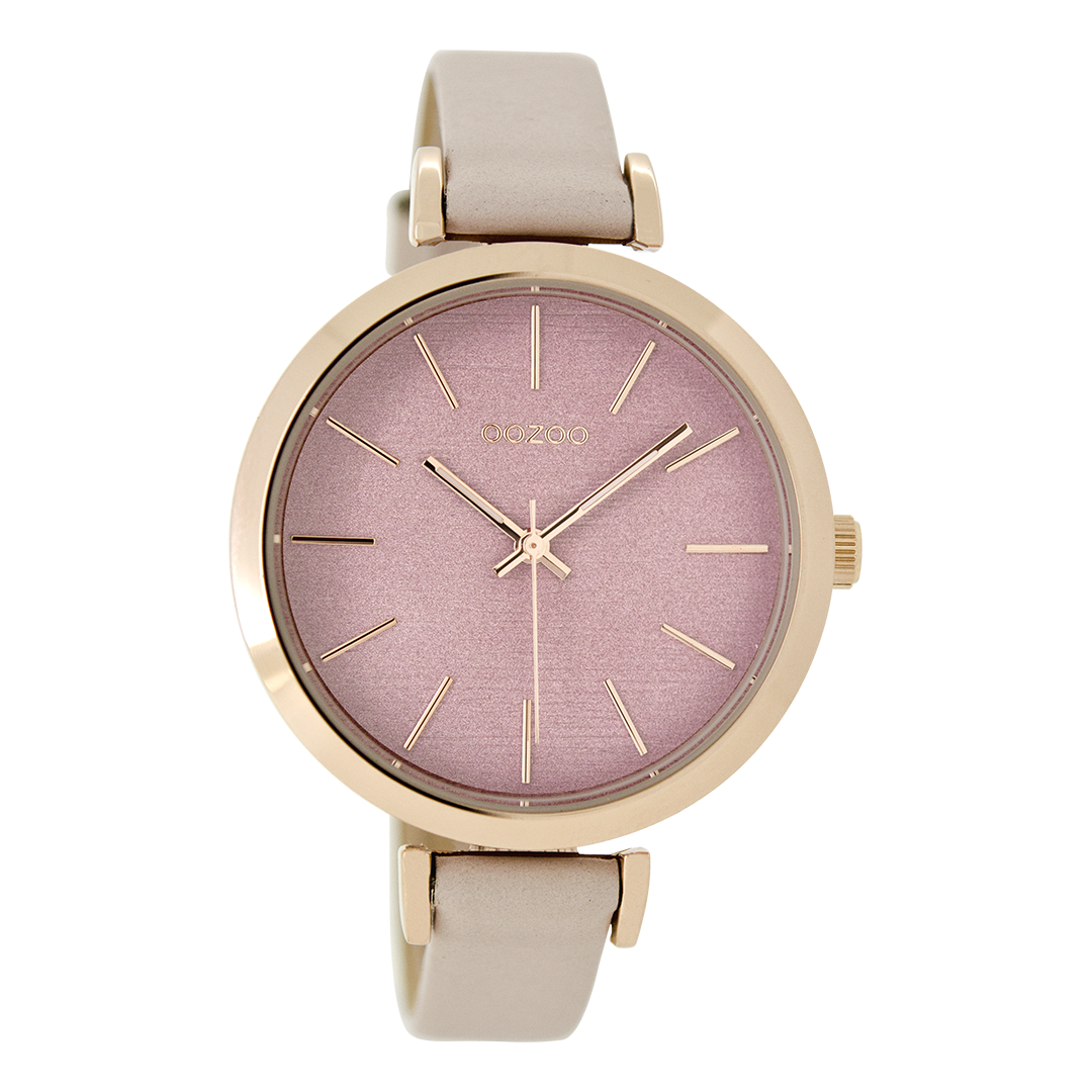 OOZOO Montre en couleur or rose avec bracelet en cuir en rose poudré - C9136