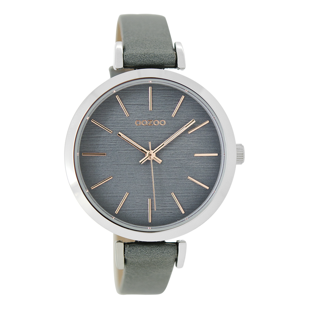 Silver coloured OOZOO watch with aqua grey leather strap - C9138