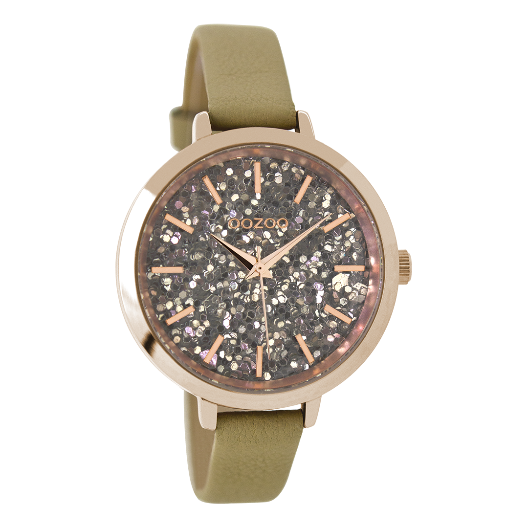 Rose gold coloured OOZOO watch with sand leather strap - C9145