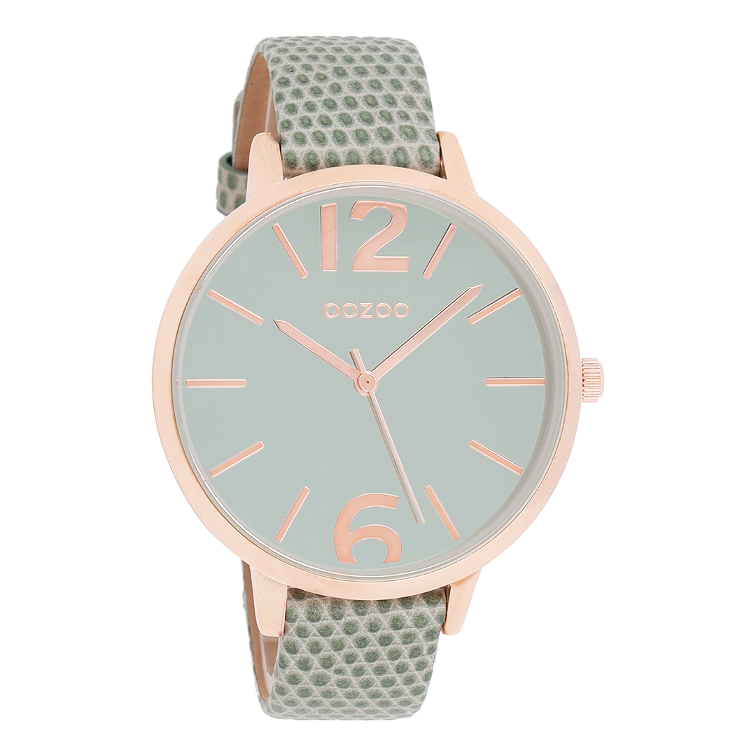 OOZOO Montre en couleur or rose avec bracelet en cuir en vert - C9152