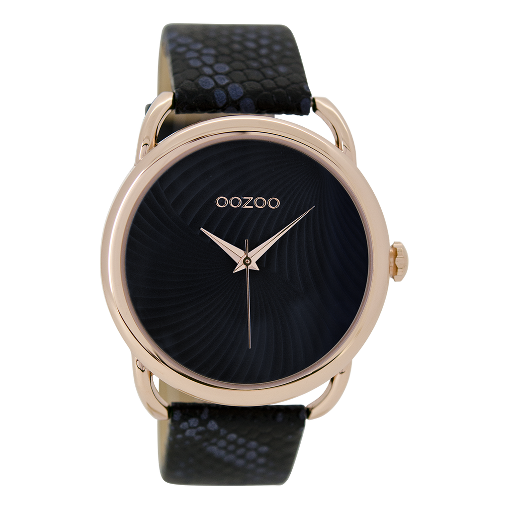 Rose gold coloured OOZOO watch with black leather strap - C9164