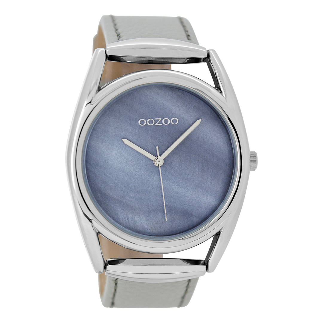 OOZOO Montre en couleur argent avec bracelet en cuir en gris pierre - C9165