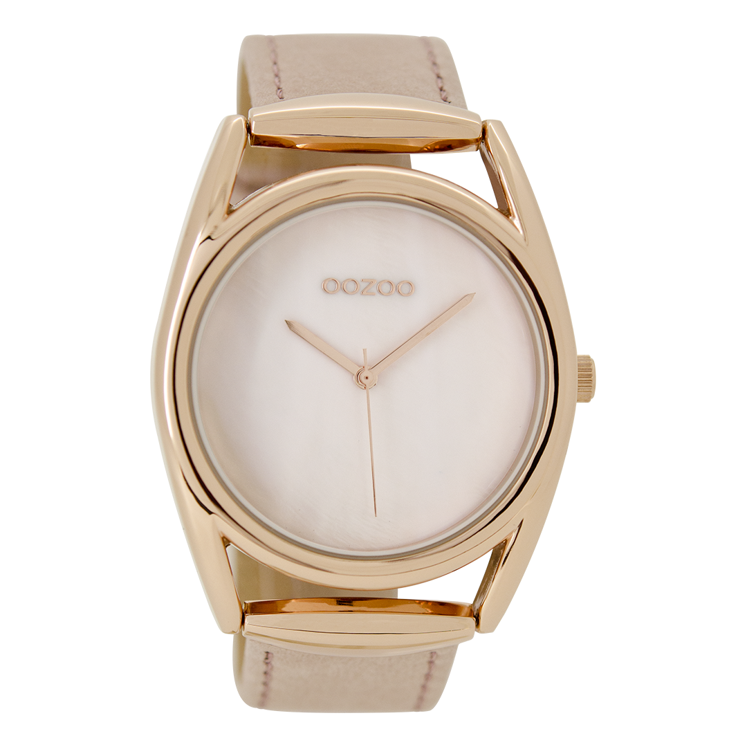 OOZOO Montre en couleur or rose avec bracelet en cuir en rose poudré - C9166