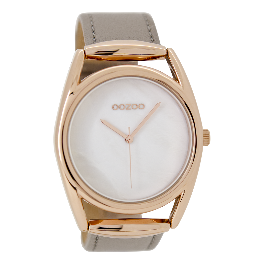 OOZOO Montre en couleur or rose avec bracelet en cuir en taupe - C9168